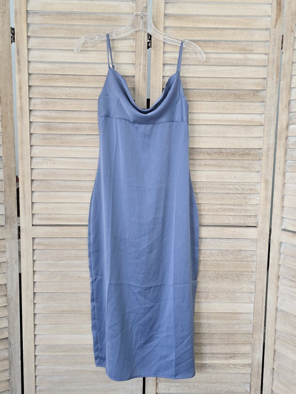 WeWoreWhat Slate Blue Cowl satin Charmeuse Midi Dress Size 2